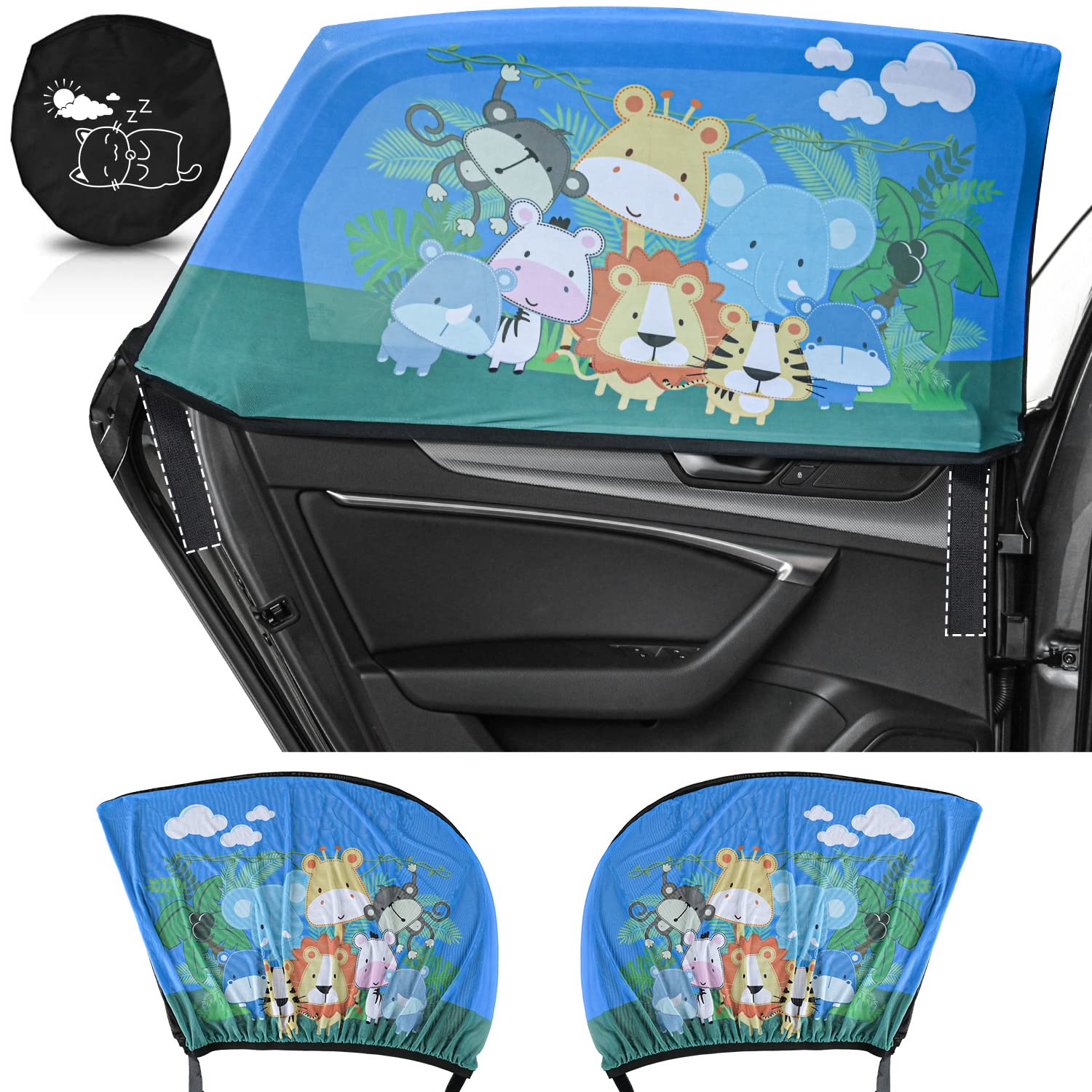 iZoeL Car Sun Shade Baby with Suction Cup Window Sunshade Car for Children Side Window Sunshade Film Forest Animals (Black Meadow)