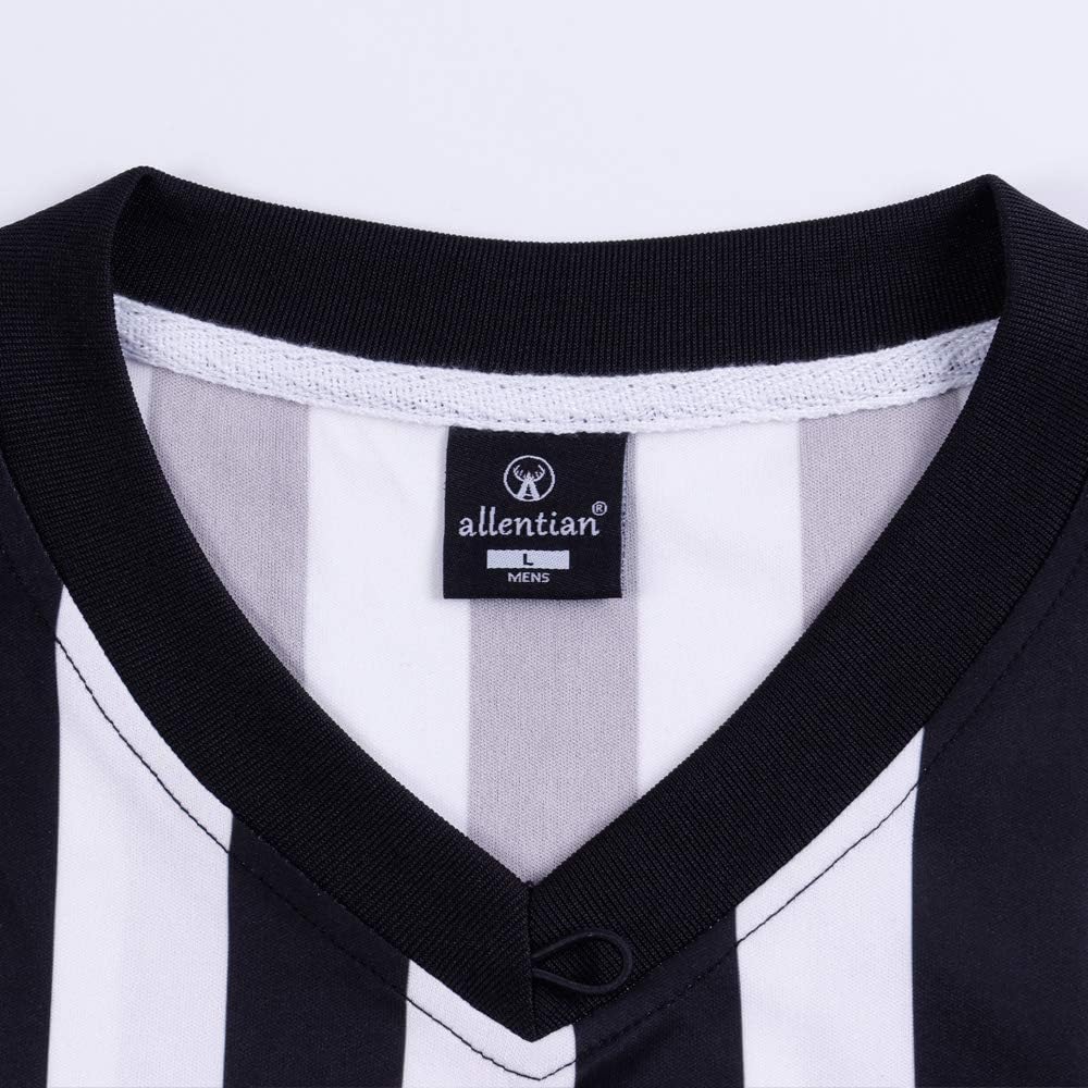 allentian Men's Referee Shirt - Official Black & White Stripe Referee/Umpire Jersey – Pro-Style V-Neck Referee Uniform, Great for Basketball, Football, Soccer: Sports & Outdoors