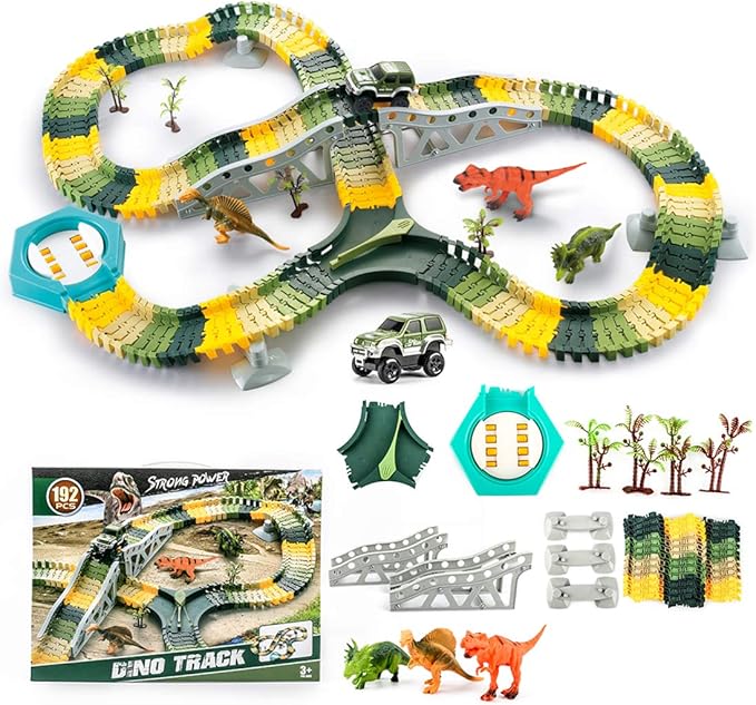 Haunen Auto Rennstrecken-Sets Dinosaurier Spielzeug, inhaltet 177 Stück