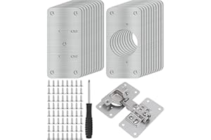 16PCS Cabinet Hinge Repair Plate with Screwdriver & Screws, Door Hinge Repair Kit, Stainless Steel Fixing Plates for Kitchen,