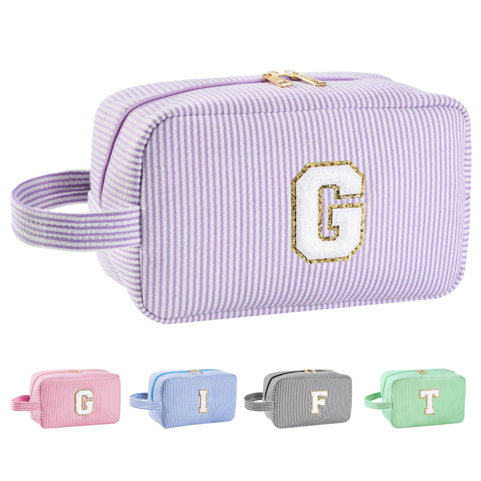 Photo 1 of Huifen Personalized Initial Makeup Bag A-Z, Travel Toiletry Bag Preppy Make Up Bags Girls Cute Cosmetic Pouch Makeup Organizer Wedding Birthday Mothers Day Gifts for Women (Purple, G)