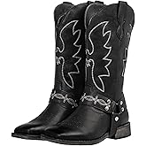 SheSole Women's Buckle Strap Wide Calf Cowboy Boots Square Toe Western Cowgirl Boots