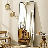 XRAMFY 56"x21" Floor Full Length Mirror Standing Full Body Rounded Corner Rectangle Mirrors with Stand Hanging Wall Mounted Leaning Bedroom Living Room Bedroom Cloakroom,Black