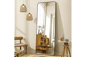 XRAMFY 56"x21" Floor Full Length Mirror Standing Full Body Rounded Corner Rectangle Mirrors with Stand Hanging Wall Mounted Leaning Bedroom Living Room Bedroom Cloakroom,Black
