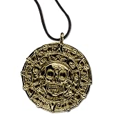 MASTER USA - COIN - Coin Necklace, Antique Gold Alloy Metal Medallion, Includes Black Nylon Neck Cord, Perfect for Cosplay, Pirates, Caribbean, Aztec, Skull, Fantasy - COIN, Small
