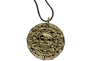 MASTER USA - COIN - Coin Necklace, Antique Gold Alloy Metal Medallion, Includes Black Nylon Neck Cord, Perfect for Cosplay, Pirates, Caribbean, Aztec, Skull, Fantasy - COIN, Small