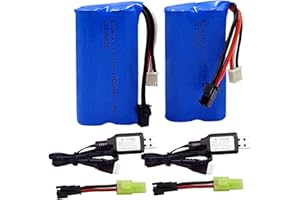 Blomiky 2 Pack H101 7.4V 2S 15C 1500mAh Battery with SM 2P Plug and USB Charger Cable for H105 H103 H101 Remote Control RC Boat H101 Battery and USB 2