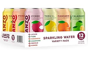 Sanzo Flavored Sparkling Water Variety Pack - Yuzu Lemon, Calamansi Lime, Pomelo Grapefruit, Mango, Lychee, Mandarin Orange - Asian Drinks Carbonated Flavored Water, Fizzy Seltzer - 12oz, 12 Pack