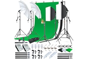 LINCO Lincostore Photo Video Studio Light Kit AM169 - Including 3 Color Backdrops (Black/White/Green) Background Screen