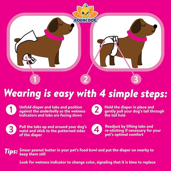 BODHI DOG DISPOSABLE FEMALE DOG DIAPERS – SUPER ABSORBENT DOG DIAPERS FOR FEMALE HEAT CYCLE – ADJUSTABLE FIT PEE WRAPS FOR POTTY TRAINING, MOISTURE CONTROL & WETNESS INDICATOR – SMALL (20 COUNT)