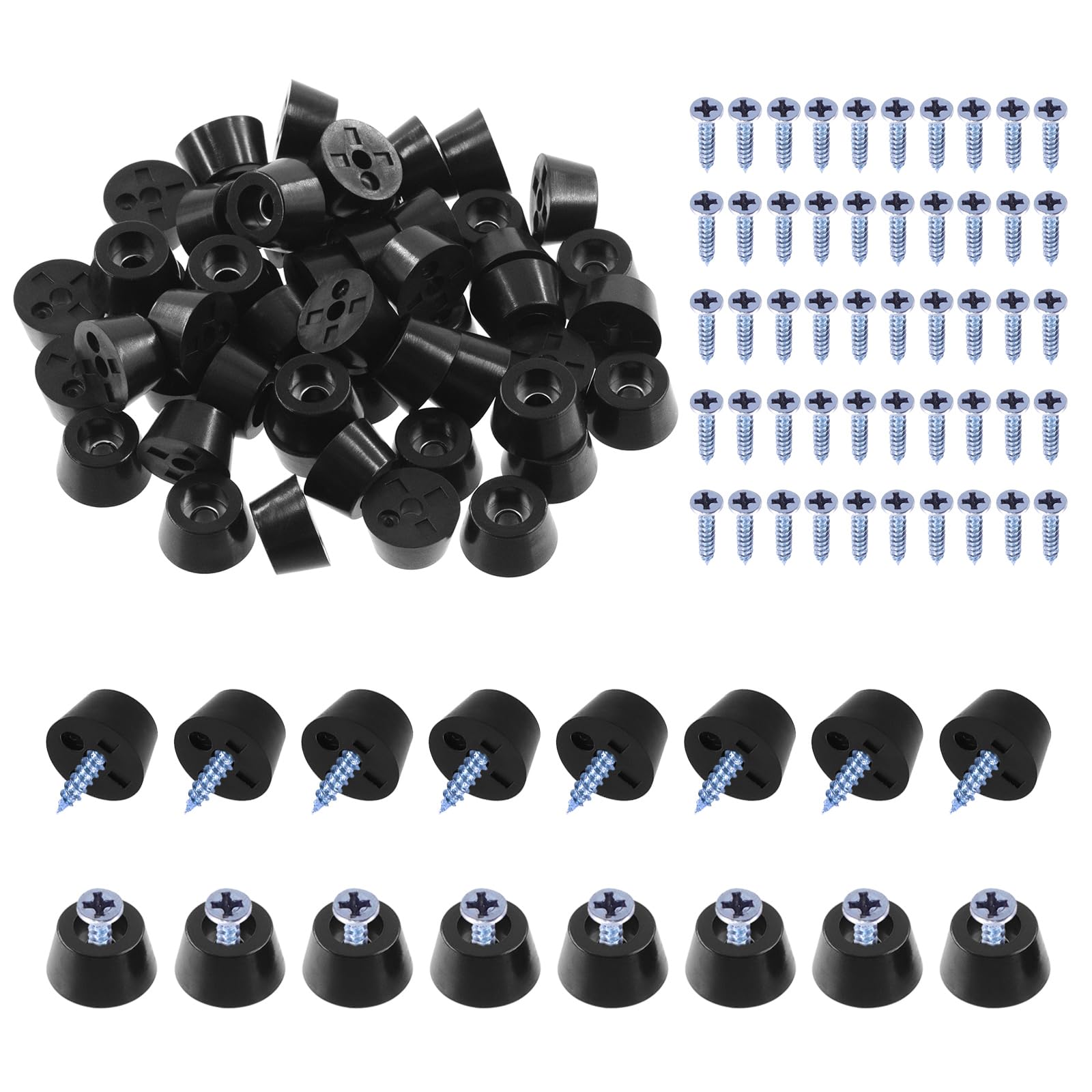 Swpeet 50Pcs 0.47 x 0.31 x 0.27 Inch Furniture Pads Black Round Rubber Feet Pads with 55Pcs M3×16mm Screws, Round Non Slip Black Rubber Bumpers Pads for Cutting Board Furniture Appliances Electronics