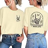 Mama Shirts for Women Mom Shirt Mom Life Crewneck T-Shirts Funny Mama Skeleton Rocker Graphic Tee Summer Pullove Tops