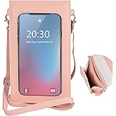 Ansxiy Pink Touchscreen Phone Purse Crossbody for Women,Cellphone Crossbody with Shoulder Strap,Waterproof Small Wallet Case with Transparent Window up to 6.7" Mobile Phone Purses Bag