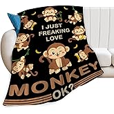 reoqeosy Monkey Blanket Monkey Gifts for Boys Girls Kids Cozy Fleece Throw Blanket Stuff Animal Plush Blankets for Bed Decor 50"x40"