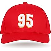 Chris Jones 95# Red Embroidered Baseball Cap Flat Brim Hat with Stitching for Sports Outdoor - Unisex