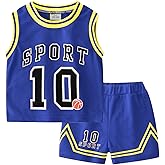 Volunboy Kids Sports Shorts Sets Boys Jerseys Tracksuit 2 Piece Basketball Performance Tank Top and Mesh Shorts Set