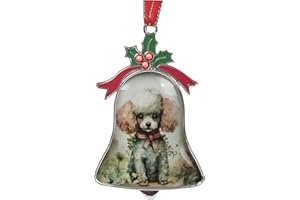PTCRMG Christmas Bell Ornaments Christmas Tree Glass Ornament Christmas Xmas Pendant Decorations Home Decor Window Door Hanging Ornaments (Dog Poodle on Forest)