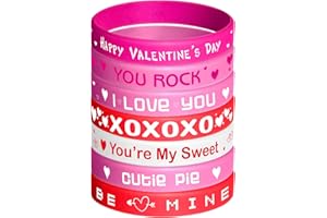 FEPITO 35 Pieces Valentine’s Day Rubber Wristband Silicone Wristbands Rubber Band Bracelets for Party Favors School Gifts Supplies