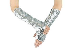JISEN Shiny Sequins Oversleeves Arm Warmer Stretchy Fingerless Gloves