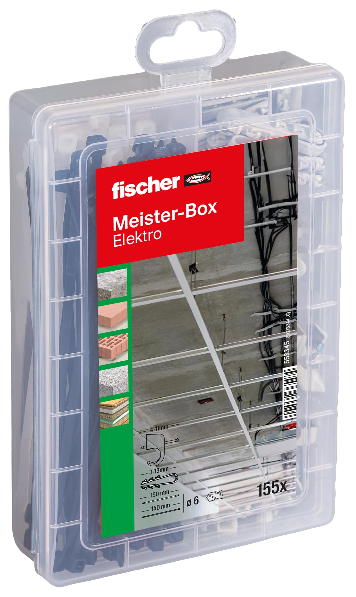 fischer Praktische Helfer Box - 155 Pieces Cables and Light Pipes - 553345