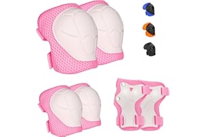 ZLEIOUY Kids Protective Gear Set - Knee Pads Elbow Pads with Wrist Guards for Ages 3-12 | 3-in-1 Safety Protective Gear for Skating, Cycling, Biking, Roller Skates, Scooters (Pink, ‎S(3-7Years))