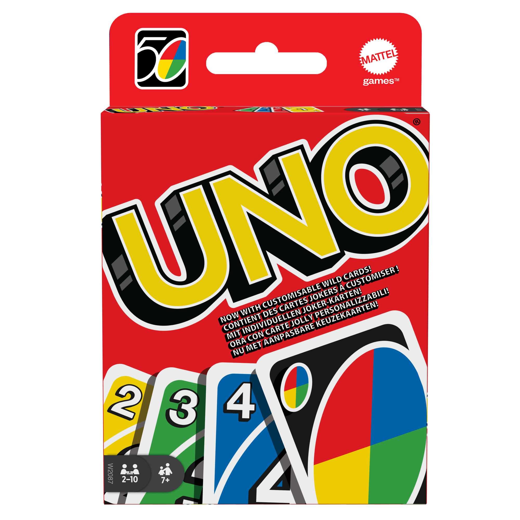 Mattel Games UNO Kartenspiel für die Famile, Perfekt als Kinderspiel, Reisespiel oder Spiel für Erwachsene, für 2-10 Spieler, ab 7 Jahren, W2087