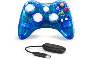PAWHITS Wireless Controller Compatible for 360 Double Motor Vibration Wireless Gamepad Gaming Joypad Connected with A Receiver Transparent Blue