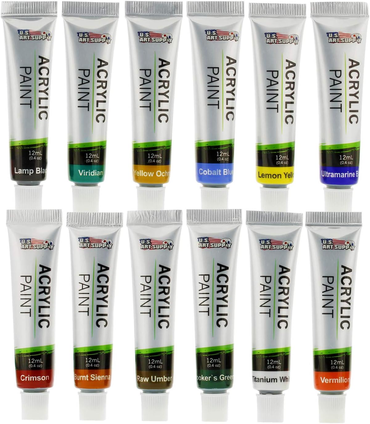 US Art Supply 21-Piece Acrylic Painting Table Easel Set with, 12-Tubes Acrylic Painting Colors, 11"x14" Stretched Canvas, 6 Artist Brushes, Plastic Palette with 10 Wells