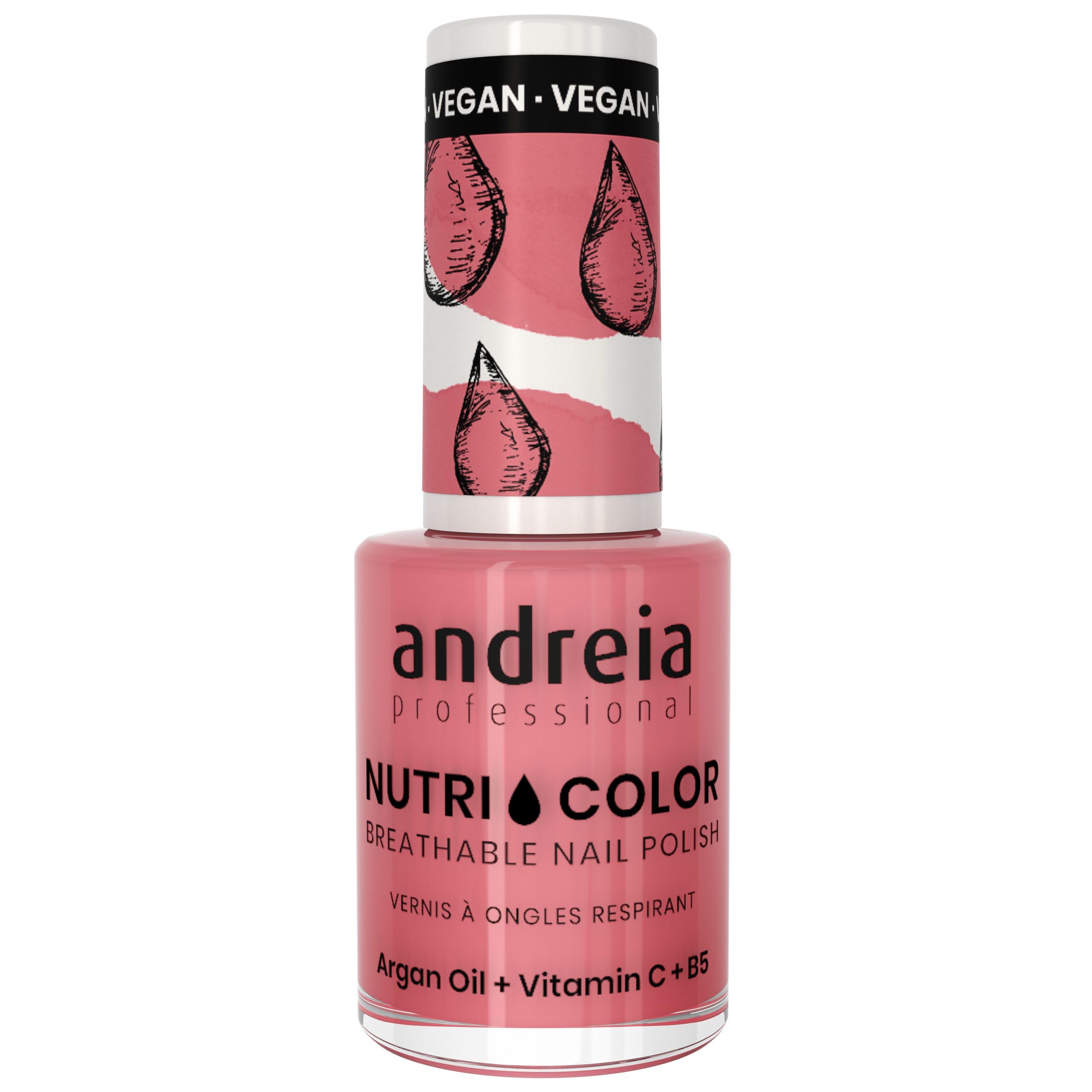 Andreia Professional NutriColor Breathable Nail Polish - Vegan and Cruelty-Free DIY Nail Art Nail Polish with Long Lasting Gloss Finish Colour NC13 Pink 10.5ml