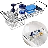 Kitchen Sink Caddy Sponge Holder, Dish Sponge Organizer Caddy for Kitchen Sink, Expandable(13.3''-18.3'') Brush Soap Drying R