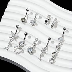 Beautidots 9PCS Belly Button Ring Silver Dangle