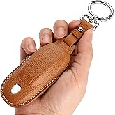 CISUI Leather Key Fob Cover,with Keychain Key Shell Case Compatible with Porsche Panamera, Macan, Cayenne, 911, 718(3-Button,Brown