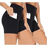 THE GYM PEOPLE 2 Pack Women's High Waist Workout Shorts with Deep Pockets Tummy Control Running Yoga Shorts