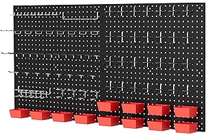 Daanxw 158PCS Metal Pegboard Kit with Hooks for Wall Garage Tools Pegboard Storage System for Garage (Red Box, 4-12X24)
