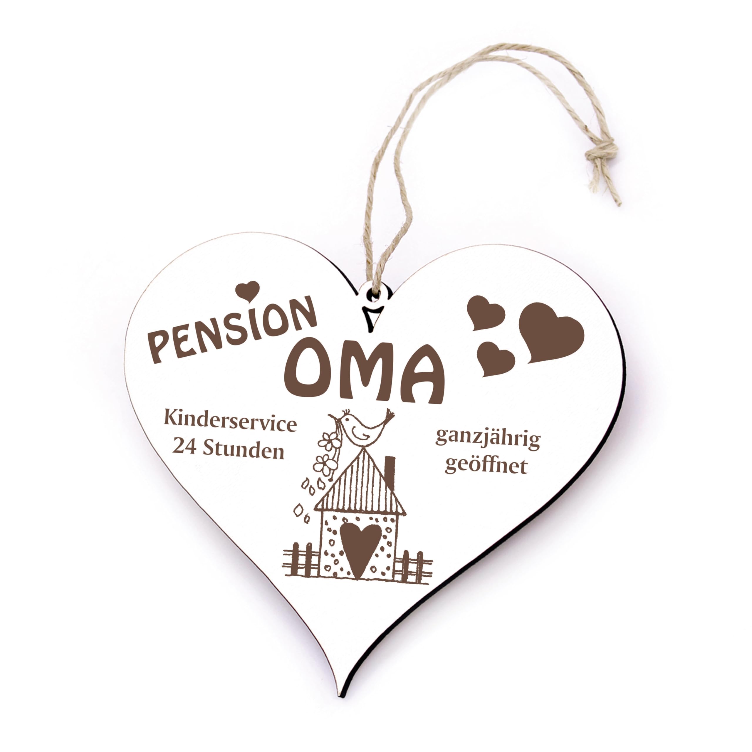 Sign Heart PENSION OMA Open All Year Round Wall Plaques Approx. 13 x 12 cm with Motif