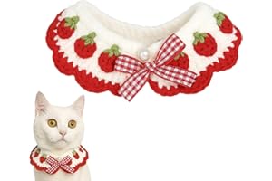 Aoeeki Cat Collar Breakaway, Kitten Collar with Cute Bow Tie Strawberry Pattern Comfortable for Kitty and Small Puppies, Bandana Fits Neck 2-3 Inches (White)