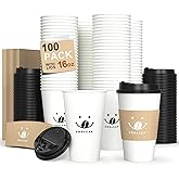 Coolcap Coffee Cups with Lids and Sleeves, 16 Ounce 100 pack To Go Coffee Cups with Lids, Disposable Hot Coffee Paper Cups Bulk for Hot Beverage (16 Ounce, White) | with Lids, and Sleeves, To Go Coffee Cups, with Lids, Bulk, for Hot Beverage