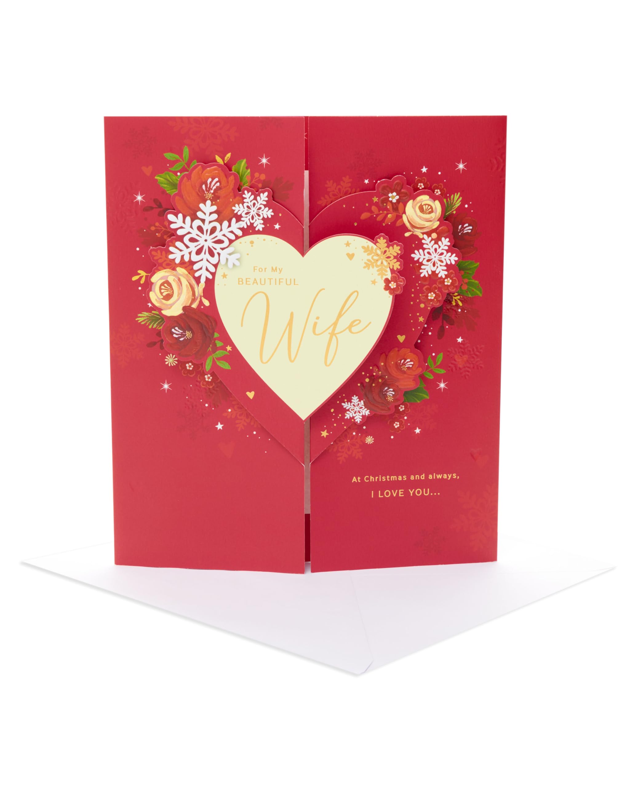 UK Greetings | Christmas Card for Wife | Xmas Presents | Her, Girls, Women | Beautiful Heart Design | With Envelope | 26.7cm x 30.5cm