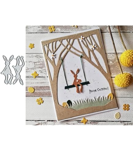 Swing Bunny Rabbit Metal Die Cuts - Flower Leaf Card Making Dies For Scrapbooking