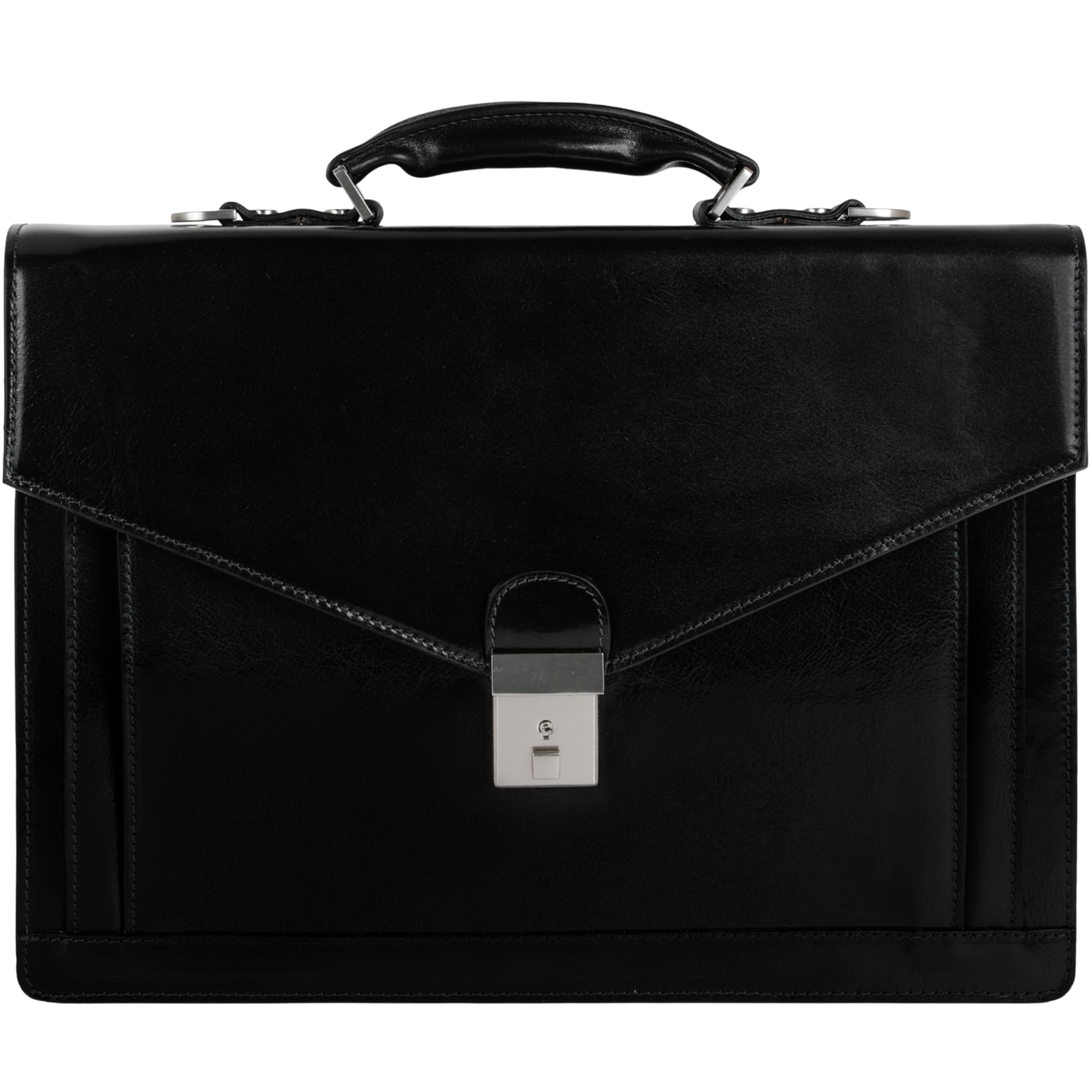 Time Resistance Leather Briefcase - Full Grain Leather Bag for Men - Business Attache - Shoulder Bag for a Laptop (Black)