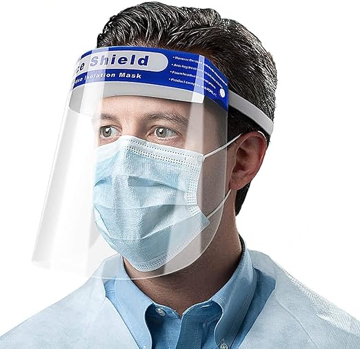 Welit Safety Face Shield with Adjustable Elastic Strap Anti Splash Protective Transparent 350 Micron Disposable Cover Full Face Protection for Men & Women - Pack of 2