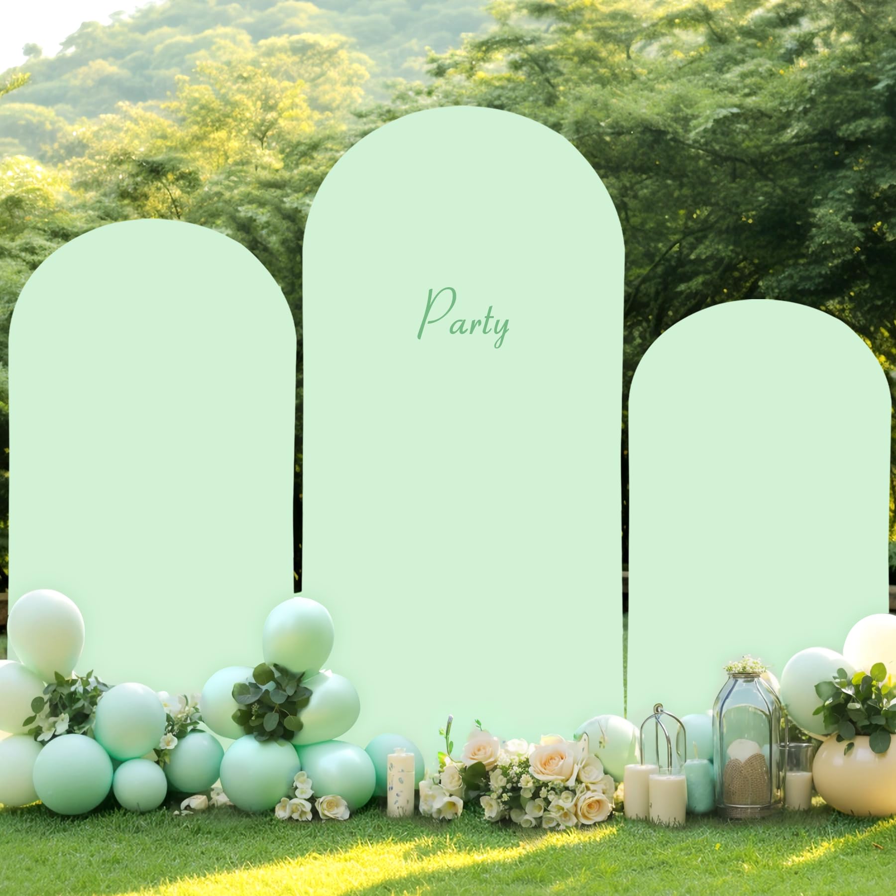 Photo 1 of (7.2FT, 6.6FT, 6FT) Wedding Arch Cover Set of 3 Sage Green Spandex Fitted Arch Cover for Round Top Chiara Backdrop Stand Covers for Birthday Party Banquet Photo Background Decoration