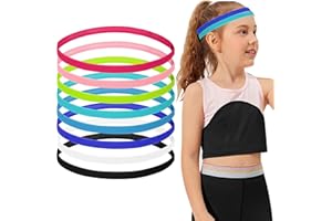 8 Pcs Kids Elastic Thin Sports Headbands, Athletic Non-Slip Skinny Headbands for Youth Boys Girls