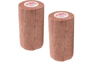 PRAIRIE HORSE SUPPLY Vet Wrap Tape (Brown) (2 Pack) (4 Inch x 15 feet) Self Adhesive Adherent Adhering Cohesive Flex Self Stick Bandage Grip Roll Dog Cat Pet Horse