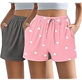 Ekouaer Womens 2 Pack Pajama Shorts Comfy Lounge Bottom Y2k Printed Sleep Short with Pockets Pj Bottoms S-XXL