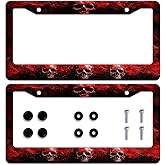 Red Skull License Plate Frame Gothic Skull Horror Halloween License Plate Frames Personalise Stainless Steel Funny Design Compatible with Standard License Plate Holder for USA Canada 12.2