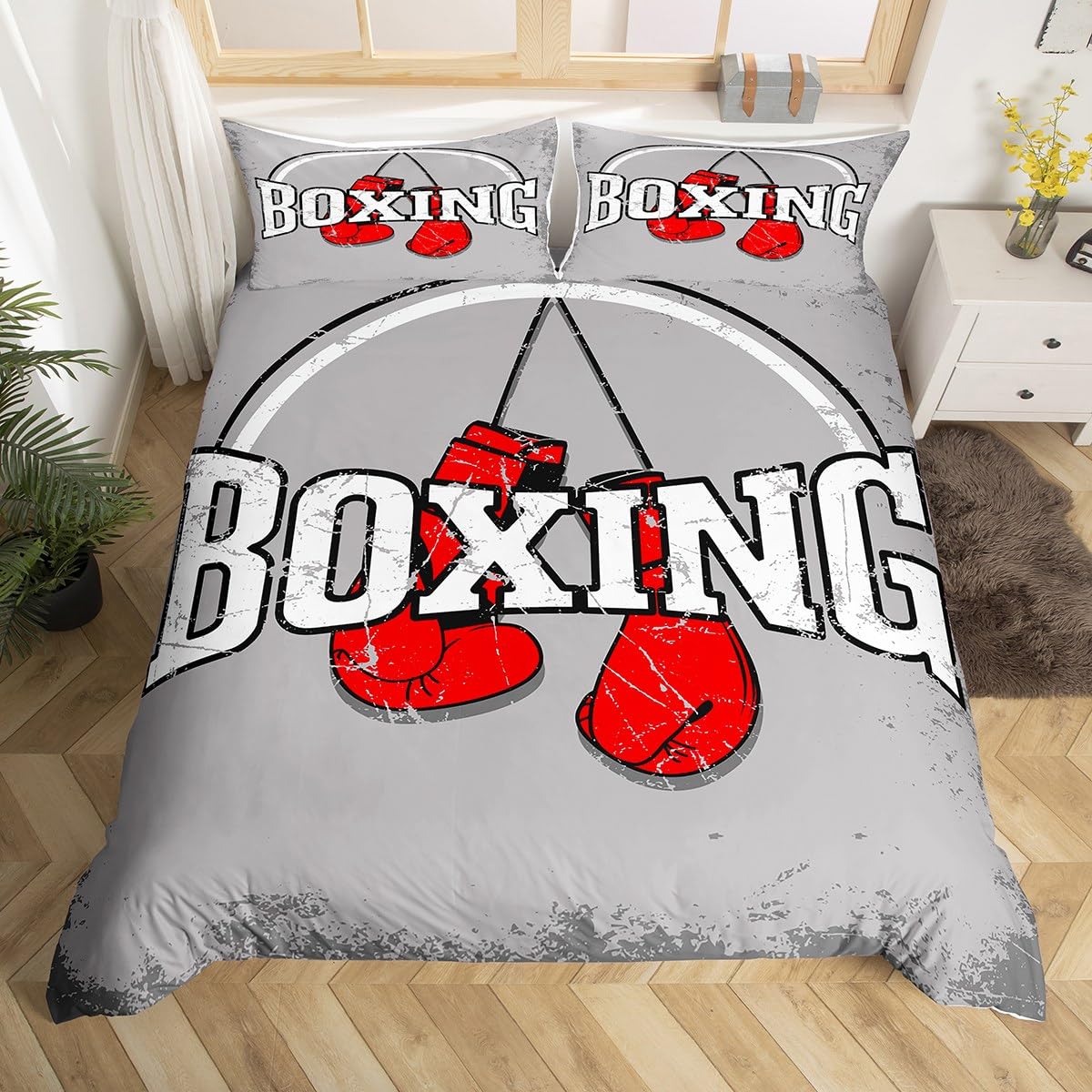Loussiesd Boxing Bedding Set Fighting Sports Duvet Cover for Boys Teens West Side Boxing Match Comforter Cover Fighting Expert Quilt Cover Bedroom Collection 3Pcs Double Size