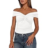 Darong Women Summer Twist Knot Front Off The Shoulder Tank Tops Cap Sleeve Going Out Shirts Slim Fitted Y2K Outfits