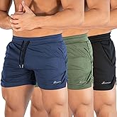 Surenow 3 Pack Mens Running Gym Shorts Quick Dry Workout Lightweight Shorts 3 Inch Breathable Athletic Shorts with Pockets