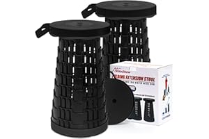 AttoShow 2025 2PCS Upgraded Collapsible Stool Thickened Set, Portable Stool Folding Stools, Foldable Chair for Camping Fishing Hiking BBQ and Outdoor Activities - Max 500lbs (Black)